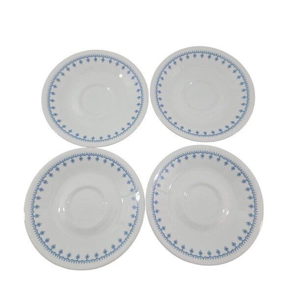 Vintage 1970’s Corelle Livingware Blue Ring Handle Snowflake Cup & Saucer Sets - Picture 8 of 16